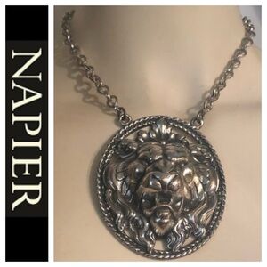 Vintage Repousse Lion Pendant Necklace